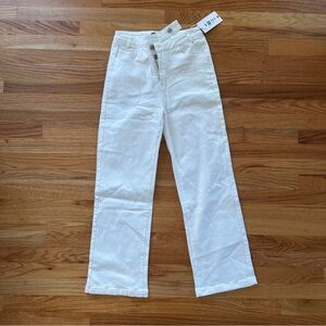 White High-Waisted Asymmetrical Overlap Button Jeans Denim